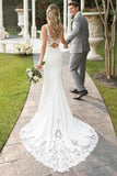 Straps Mermaid Wedding Dresses Spandex With Applique Court Train