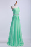 2024 One Shoulder A-Line Prom Dresses Floor Length Chiffon With Beading&Sequins