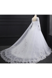 Sweetheart Wedding Dresses A Line With Beading Rhinestones Tulle Long Sleeves Chapel Train