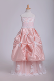 2024 A Line Flower Girl Dresses Strapless With Applique Tulle Floor Length