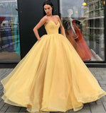 Sweetheart Strapless Yellow Long Modest Prom Gown, Ball Gown Quinceanera Dresses SRS15441