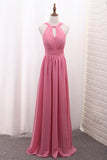 2024 Chiffon Bridesmaid Dresses Scoop A Line Floor Length With Ruffles And Slit