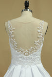 2024 A Line Scoop Wedding Dresses Satin With Beading Chaple Train