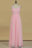 2024 Bridesmaid Dresses V Neck A Line Chiffon With Beads Floor Length