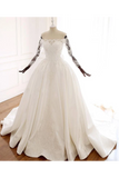 Ball Gown Long Sleeves Wedding Dress With Appliques, Satin Bridal Gown