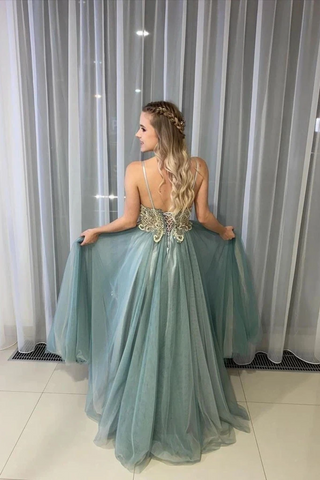 A-Line Spagahetti Straps Sweetheart Beades Long Prom Dresses, Evening Dresses