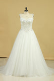 2024 Plus Size A Line Straps Wedding Dresses Tulle With Beading Chapel Train