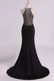 2024 Black Prom Dresses Scoop Mermaid Spandex With Beading Sweep Train