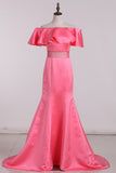 2024 New Arrival Evening Dresses Boat Neck Satin Mermaid