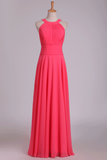 2024 Bridesmaid Dresses Scoop Ruched Bodice Chiffon A Line Floor Length