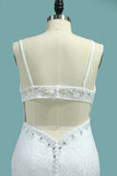 2024 Mermaid Spaghetti Straps Wedding Dresses Open Back Lace With Beading