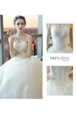 Ball Gown Tulle Wedding Dresses Strapless Appliques Beads Court Train