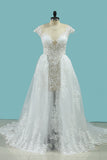 2024 Sexy Beach Scoop Wedding Dresses Sheath Lace See-Through