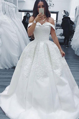 2024 Stunning Satin Wedding Dress Off The Shoulder A-Line With Appliques