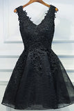 2024 Fantastic V-Neck Homecoming Dresses A Line Lace Black Lace Up