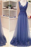 2024 Prom Dresses A-Line V-Neck Floor-Length Tulle With Applique