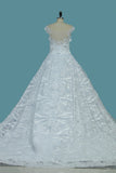 2024 New Arrival Wedding Dresses A Line Scoop Tulle With Applique Cathedral Train