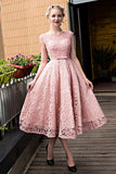 2024 Bateau A-Line Lace Prom Dresses Tea Length With Applique And Belt