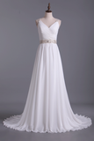 2024 Wedding Dresses Straps Court Train With Ruffles & Beads