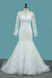 2024 Tulle Long Sleeves Mermaid Wedding Dresses With Applique Court Train Detachable