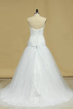 2024 Tulle Sweetheart With Applique Wedding Dresses A Line Sweep Train