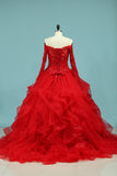 2024 Long Sleeves Quinceanera Dresses Scoop Tulle With Applique Ball Gown