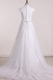 2024 A Line V Neck With Applique Wedding Dresses Tulle Court Train