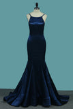 2024 Spaghetti Straps Elastic Satin Mermaid Evening Dresses Sweep Train