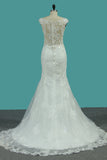 2024 Wedding Dresses Mermaid Bateau Tulle With Applique Court Train