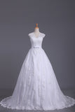 2024 Sexy Wedding Dresses Open Back V Neck A Line Tulle With Applique Chapel Train