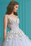 2024 Ball Gown Spaghetti Straps Quinceanera Dresses With Handmade Flowers Tulle