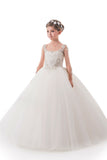 2024 Ball Gown Scoop Beaded Bodice Flower Girl Dresses Tulle Floor Length