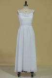 2024 A Line Spaghetti Straps Open Back Bridesmaid Dresses Chiffon With Beading