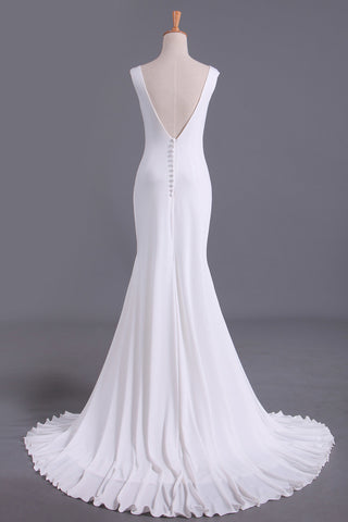 2024 White Scoop Mermaid/Trumpet Wedding Dresses Spandex Court Train