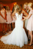 Charming Sweetheart Mermaid Long Ivory Lace Tulle Wedding Dresses