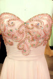 2024 New Arrival Prom Dresses A Line Sweetheart Sweep/Brush Chiffon With Beading