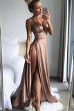 2024 Spaghetti Straps Prom Dresses Silk Like Satin With Slit