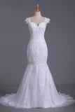 2024 Mermaid Straps Open Back Wedding Dresses Tulle Court Train