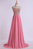 2024 Prom Gown A-Line Sweetheart Sweep/Brush With Beading&Rhinestone Chiffon