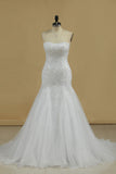 2024 Mermaid Wedding Dresses Strapless Tulle With Beads And Embroidery Court Train