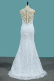 2024 Mermaid Wedding Dresses Tulle Scoop With AppliqueCourt Train Detachable