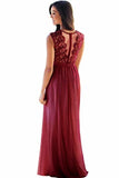 Lace Chiffon Prom Dresses A Line Round Neck Long Evening Dresses