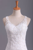 2024 V Neck Wedding Dresses Organza With Applique & Ruffles Mermaid Court Train