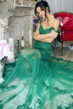 2024 Off The Shoulder Mermaid Prom Dresses With Applique Tulle Sweep Train