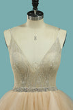 2024 Spaghetti Straps Wedding Dresses A Line Tulle & Lace With Beaded Waistline