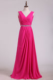 2024 Bridesmaid Dresses V Neck A Line Chiffon Sweep Train