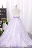 2024 Ball Gown Scoop Tulle Flower Girl Dresses With Sash/Belt Appliques