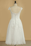 2024 Scoop A Line Wedding Dresses Lace With Applique And Sash