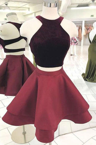 Cute Burgundy Short Dress Burgundy Homecoming Dresses Two Pieces Kayden CD1021