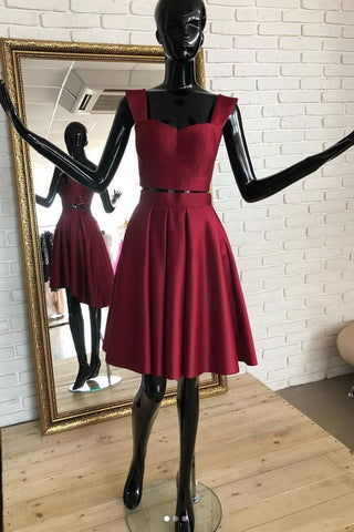 Homecoming Dresses Yasmin Two Pieces Burgundy Short Dress Burgundy CD1027